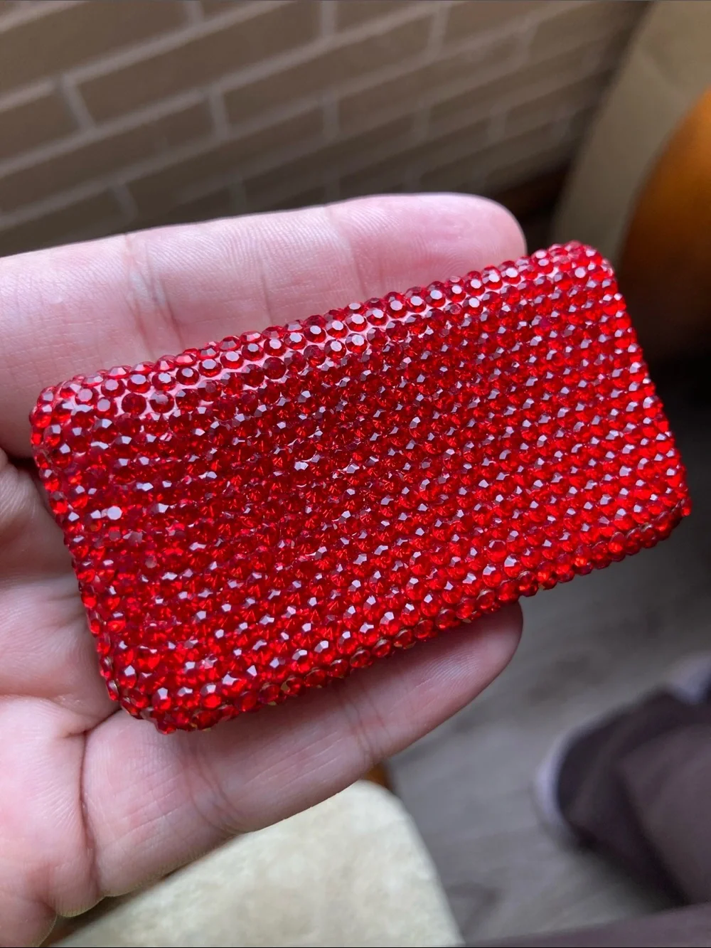 Hand Crafted Red Rhinestone Mini Pill Organizer